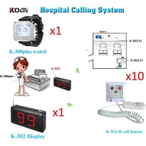 Nurse Call Buzzer System Counter Monitor Watch Pager With Panic Button For Elder Used( 1 display 1 watch 10 button)