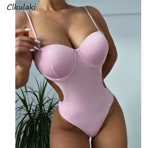 Sexy Solid One Piece Swimsuits High Leg Swimwear Womens 2021 Summer New Swim Beachwear Female Monokini Bodysuit Bathing Suits