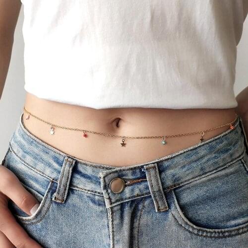 Stylish Women Beads Star Pendant Beach Vacation Belly Waist Chain Belt Jewelry