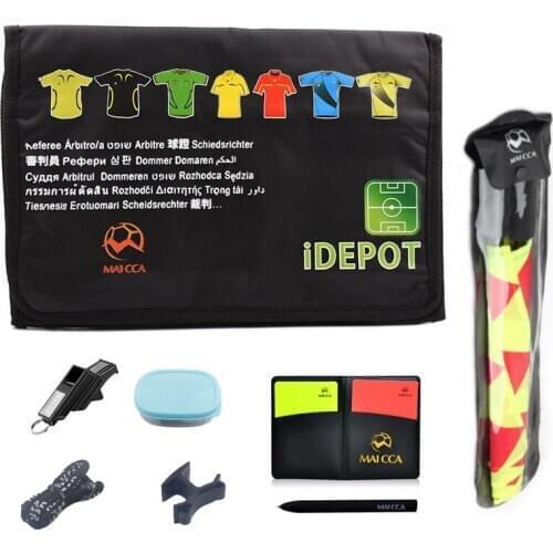 Football Referee Bag with Loudly Whistle Cards Coin Ball Air Barometer Professional Soccer Wallet Kit Set for Sports Training