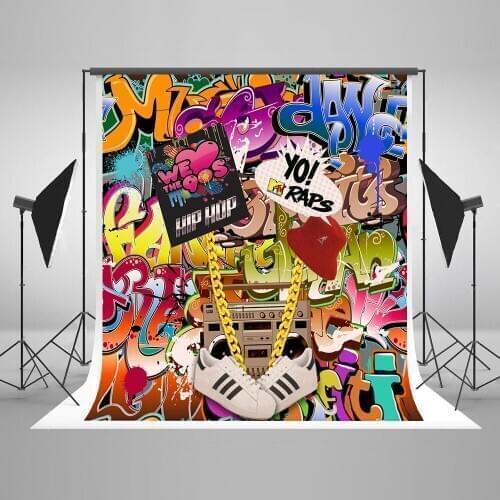 VinylBDS 6.5X10FT 90S Colorful Graffiti Wall Floor Baby Photography Backgrounds Custom Photographic Backdrops For Photo Studio