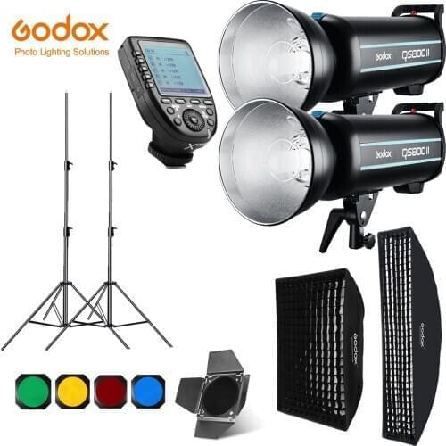 Godox QS800II 2x 800Ws Photo Studio Flash Lighting,XPRO Trigger,Softbox,280cm Light Stand,Barn Door,Flash built-in Receivers