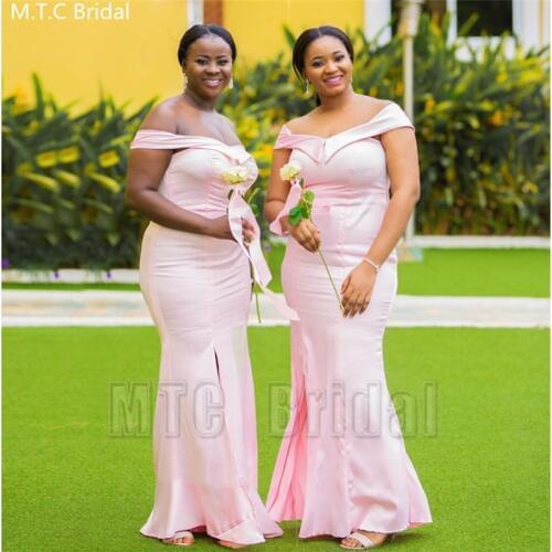 Long Pink Mermaid Bridesmaid Dress With Slit Plus Size African Wedding Guest Party Dresses Cheap Maid Of Honor Gowns Wholesale