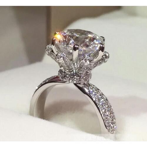 Female Flower ring 925 Sterling silver Round 3ct AAAAA Zircon cz Engagement Wedding Band Rings for women Bridal Party Jewelry