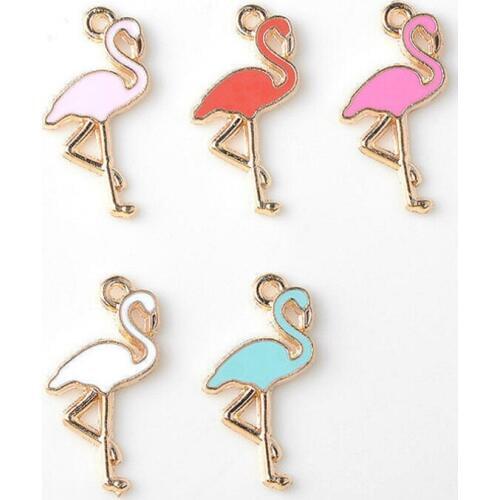 10 pcs/lot Enamel Charm Cute Pink Flamingo Bird Earring Charms Pendant Bracelet Handmade Jewelry Findings DIY INS Craft YZ013