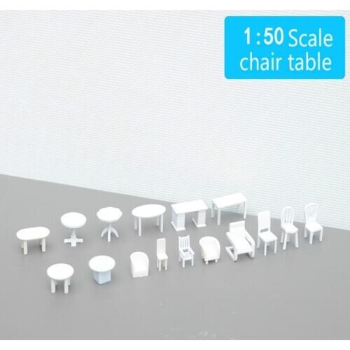 10pcs/lot 1/50 Scale White Hot Sale Plastic Model Chair Table For Architecture Model Kits Toy Or Hobby Maker
