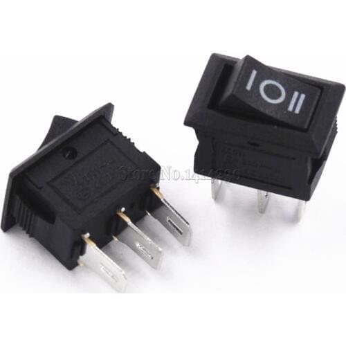 100PCS 3 Pin 3A 250V 10*15mm Black Button Rocker Switch ON OFF ON AC 10X15 Mini Rocker Power Switches