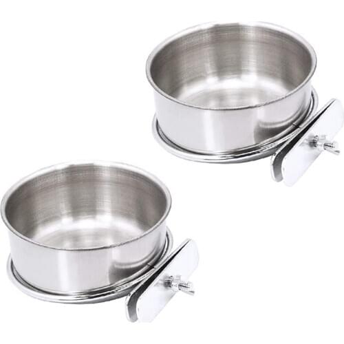 2 Pack Bird Cage Food Water Dispenser Parrot Food Dish Bird Feeder Cup for Cage, Stainless Steel Bird Food Holder Container for