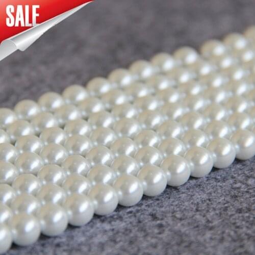 2015 Fashion 8-14mm Round White Shell pearl beads Seashell DIY loose gift for women girls Jewelry making design wholesale 15inch
