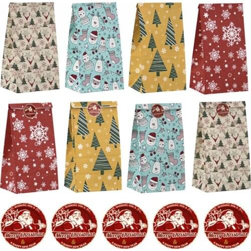 24PCS/lot Christmas Gift Packing Bags With Stickers Pastry Food Cookies Packaging Pouches