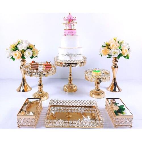 8-10pcs Crystal Cake Stand Set Metal mirror Cupcake stand decorations Dessert Pedestal wedding Party Display cake tray