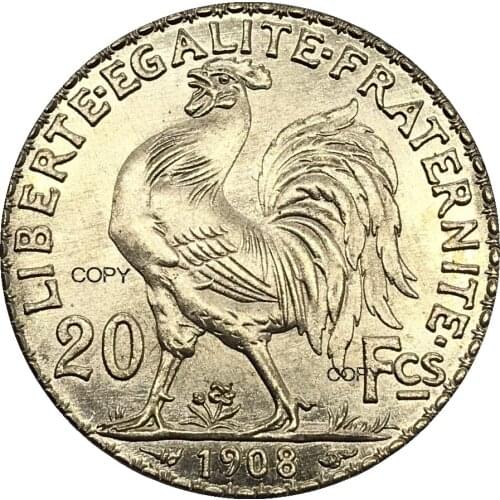 Aliexpress france France Gold 20 Francs 1908 Gold Marianne Rooster Brass Metal Copy Coin