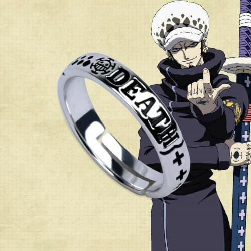 Hot Anime One Piece Luffy Trafalgar Law Ring Sliver Cosplay Gift Adjustable Ring Cosplay Gifts