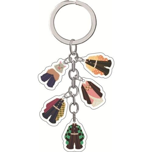 5 In 1 Anime Keychains Demon Slayer Acrylic Cute Blade of Ghost Key Chain Rengoku Kyoujurou Bag Pendant Kimetsu No Yaiba Keyring