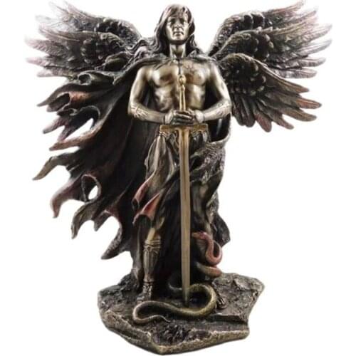 Bronze six-wing guardian angel with sword snake big wings angel statue resin statue home decoration creative garden decoration