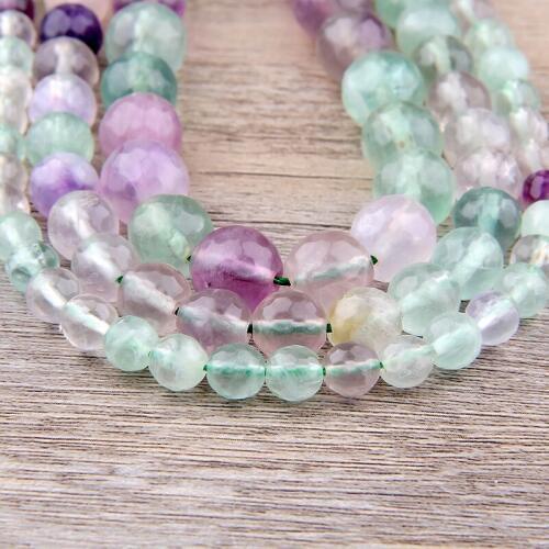 Natural Round Faceted Fluorite beads smooth Gem Stone spacer loose Beads For Jewelry Making bracelet 4 6 8 10 12 mm dropshipping