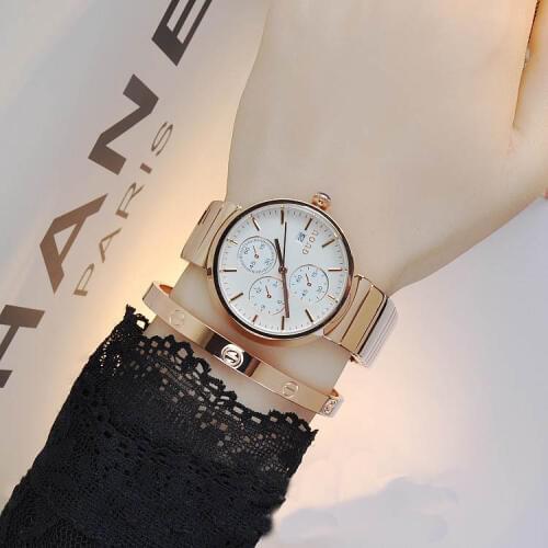 Women Luxury Brand Ladies Full Stainless steel GOLD band quartz Watch Lady Calendar Clock causal 3 Eyes Wristwatches
