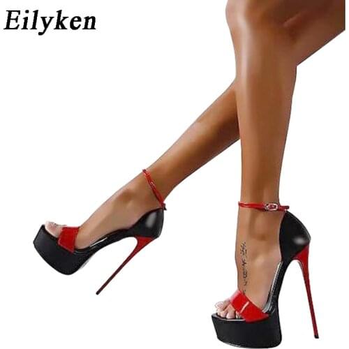 Eilyken Summer Women Sandals Sexy Pumps 16cm Women Heels Party Shoes Strappy Heels Red White Wedding shoes size 34-46