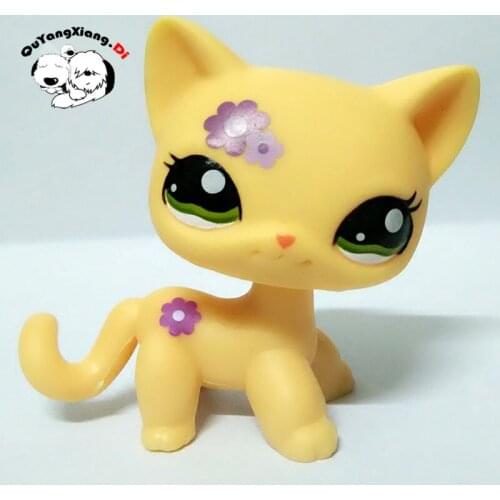 CWM026 Pet Shop Animal Yellow Petal Cat Kitty Green Eyes Rare doll action Figure kitten