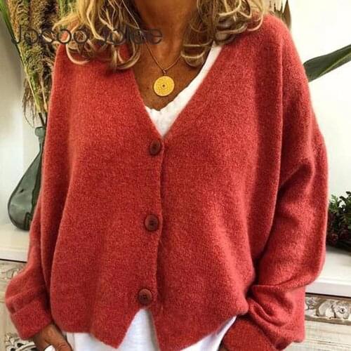 Jocoo Jolee Elegant V Neck Knitting Cardigan Women Vintage Harajuku Loose Sweater Jackets Casual Solid Knit Coat Loose Outwear