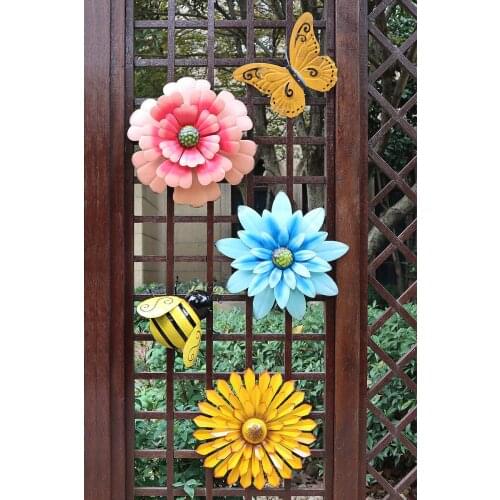 Outdoor Wrought Iron Wall Hanging Flowers Butterfly Ornament Kindergarten Balcony Accessories Crafts Garden Courtyard Decoration