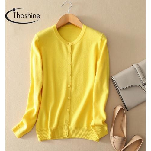 Thoshine Brand Spring Autumn Women Knitted Cashmere Sweaters Solid Color Female Thin Cardigan Jumpers Outerwear Knitwear Coats