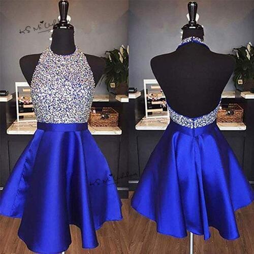 Sukienka Koktajlowa Royal Blue Backless Cocktail Dress Short Sexy Party Prom Dresses 2019 Mini Club Crystals Vestidos de Coctel