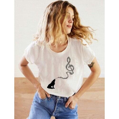 Fashion Women Funny T Shirt Wolf Print Graphic Tees Summer Short Sleeve Music Festival T-shirts Vintage Tops Ropa De Mujer 2020