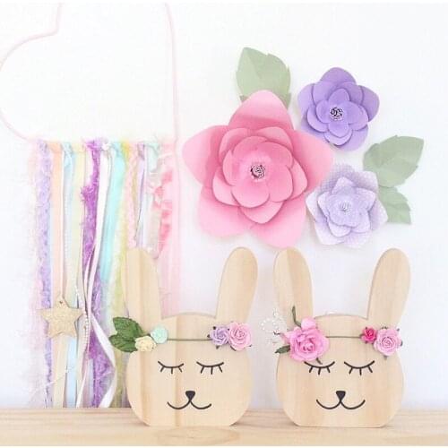 Cartoon Rabbit Bear Fox Ornaments Boys Girls Bedroom Decoration Wooden Cute Animal Crafts Nursery Decor Photo Props Accessories