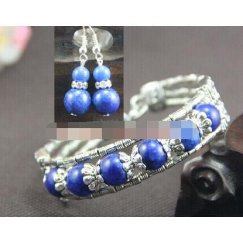 Xiuli 00540 Beautiful handmade Tibetan Lapis lazuli woman bracelet earrings set