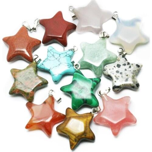 2015 New Fashion 20mm Crystal Quartz Healing Point Nature Star Shape Gem-Bead Stone Pendant for Necklace BTB694