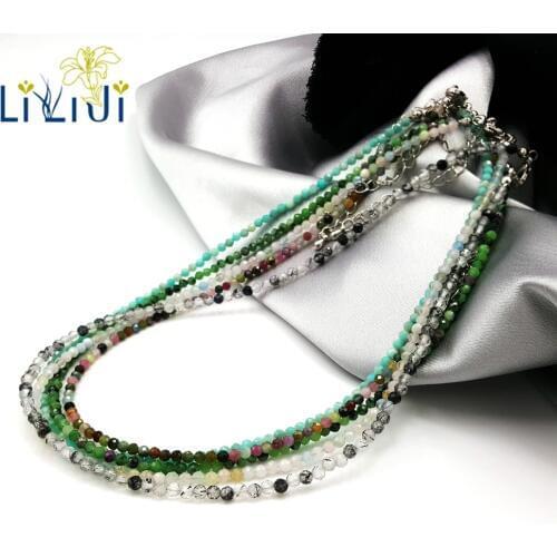Lii Ji Natural Gemstone 3mm Sparking Tourmaline Aquamarine Moonstone Rhodochrosite Necklace For Women or Men Daily Wear