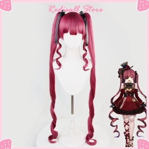 120cm Houshou Marine Cosplay Wig Long Pigtails Heat Resistant Synthetic Hair for Adult Women Red Hair Christmas Party Concert
