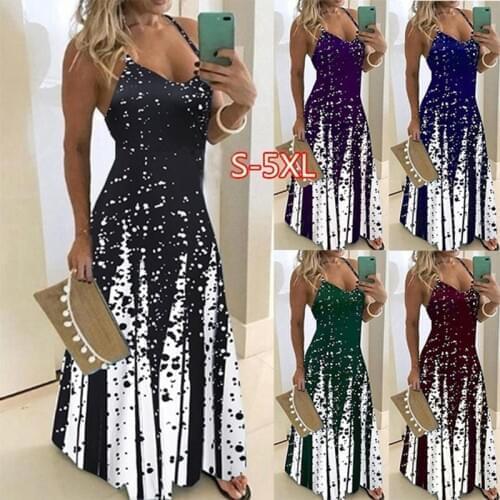 Summer Vintage Sling Party Dress Elegant Casual Maxi Dress Plus Size Boho Print Fashion Sexy Long Party Dress