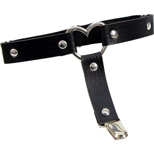 Women Sexy Elastic Harness Punk Goth Heart PU Leather Garter Belt Leg Thigh Ring Clothing Accessory Cosplay Stockings Garters