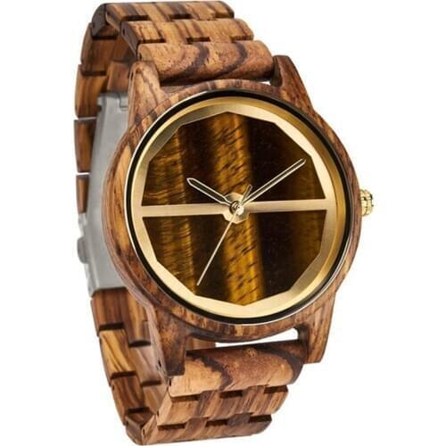 Dropshipping Private Label Wholesale Custom Engrave Gold Hand Marble Full Zebra Wood Watches for Men