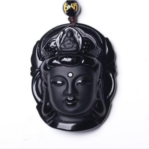 Drop shipping Natural Obsidian Pendant Black Matte Avalokiteshvara Necklace Pendant Buddha Head for women mens jades jewelry