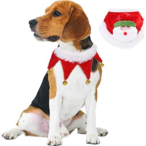 Pet Christmas Costume Collar For Dogs Cats Adjustable Cute Dog Cat Plush Lace Santa Claus Red Scarf Bib