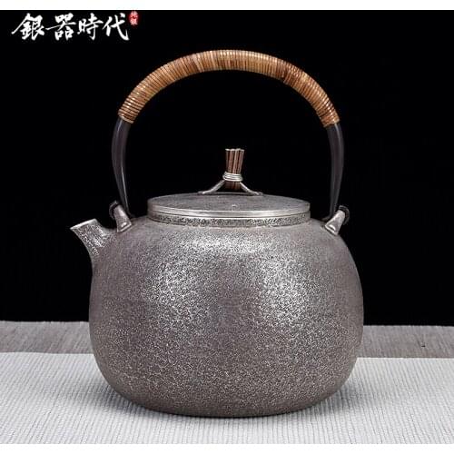 Sterling silver kettle badlands grain Japanese do old silver pot of small single pot of household fine silver tea set