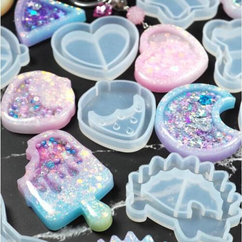 DIY Kawaii Strawberry Shaker Silicone Molds Jewelry Craft Tool Epoxy Resin Star Bear Popsicle Key Chain Charms Shiny Stuff Mould