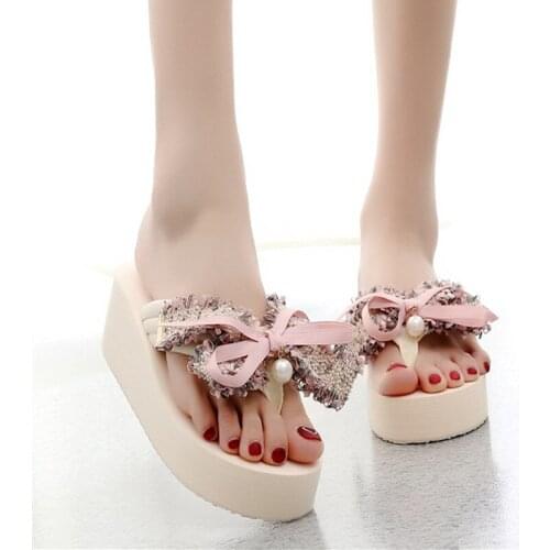 Korean Version Of The Slope With Small Incense Wind Flip Flops Women Summer Outdoor Sweet Bow Slippers Beach Vacation Sandals