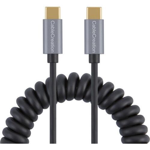 Coiled USB-C to USB-C Cable,Type C Cord Compatible MacBook (Pro), Stretched Length 5 ft Black Aluminum Shell