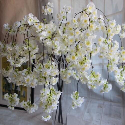 SPR 12pcs/lot drooping Cherry blossom rattan/vine wedding artificial flowers bride marriage decorations home free shipping