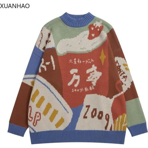 XUANHAO Harajuku Original Design Women Thick Warm Sweaters Long Sleeve Letters Embroidery Cotton Kintted High Quality Jumpers
