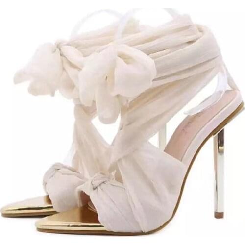 Phoentin Sexy Pointed Open Toe Sandals Women Summer Fashion Ankle Cross-tied Lace-up Stiletto Heels Party Dress Shoes FT1640