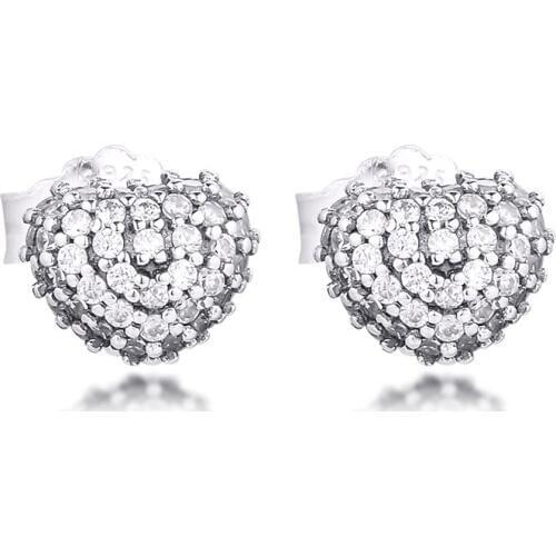 100% Genuine 925 Sterling Silver Earrings Clear CZ Pave Heart Stud Earrings for Women Female Jewelry brincos Wholesale