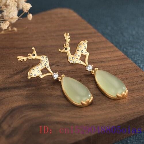 Green Jade Water drop Ear Studs Women Charm Earrings Fashion Chalcedony Gemstone 925 Silver Gifts Natural Jewelry Zircon Amulet