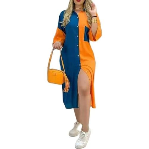 Womens Turn Down Collar Casual Shirt Dresses 3XL Vintage Floral Print Maxi Dress Boho Three Quarter Sleeve Long Dress Femme Robe