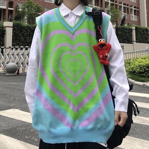 Womens trendy knit sweater jacket with love color contrast vest vest for men and women V-neck waistcoat + shirt