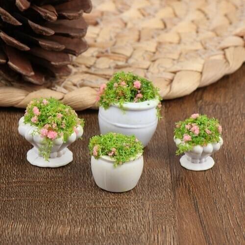 2pcs Dollhouse Furniture 1:12 Accessories Mini Green Plant Bonsai Flower Pots